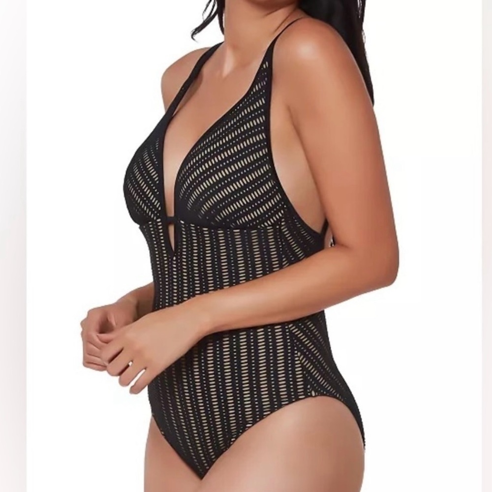 Bar III Black One-Piece Swimsuit with Plunging V-Neckline